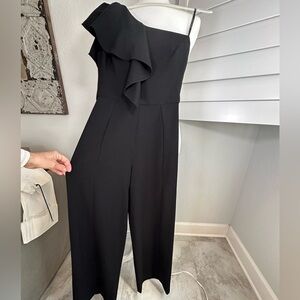 Black Halo black evening one-shoulder jumpsuit